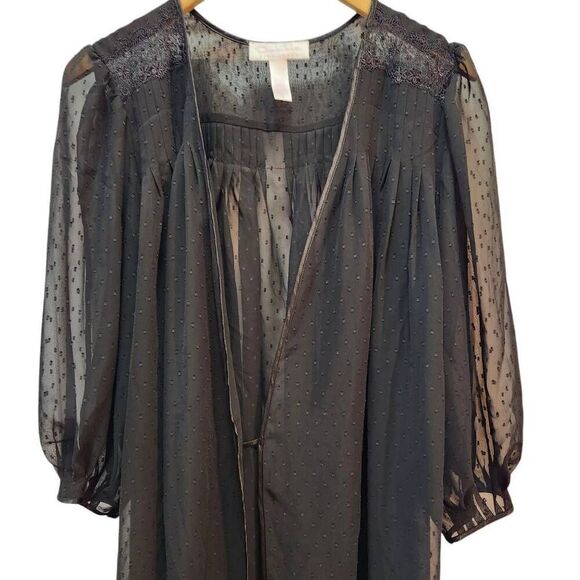 Oscar De La Renta Pink Label sheer black dotted robe puff sleeve wrap small - Picture 2 of 6